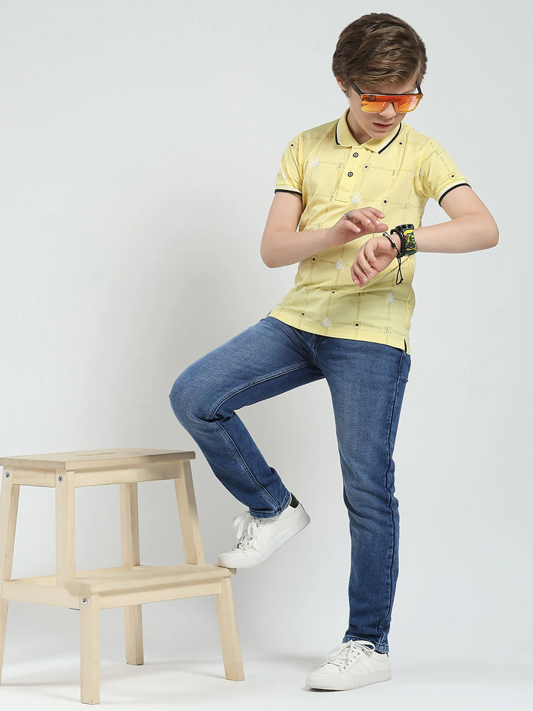Boys Yellow Printed Collar Half Sleeve T-Shirt - Image 2
