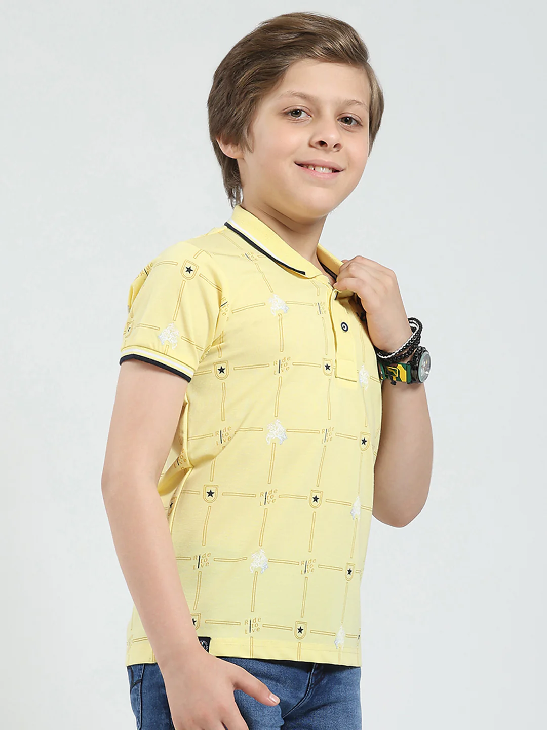 Boys Yellow Printed Collar Half Sleeve T-Shirt - Image 4
