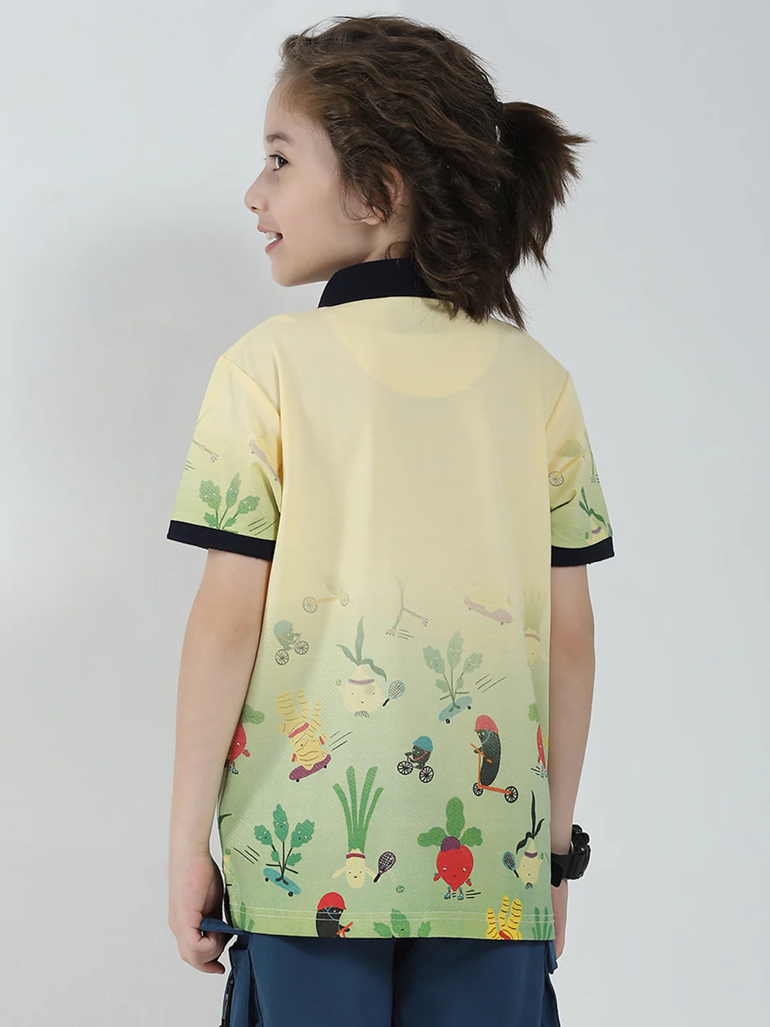 Boys Yellow Printed Collar Half Sleeve T-Shirt - Image 5