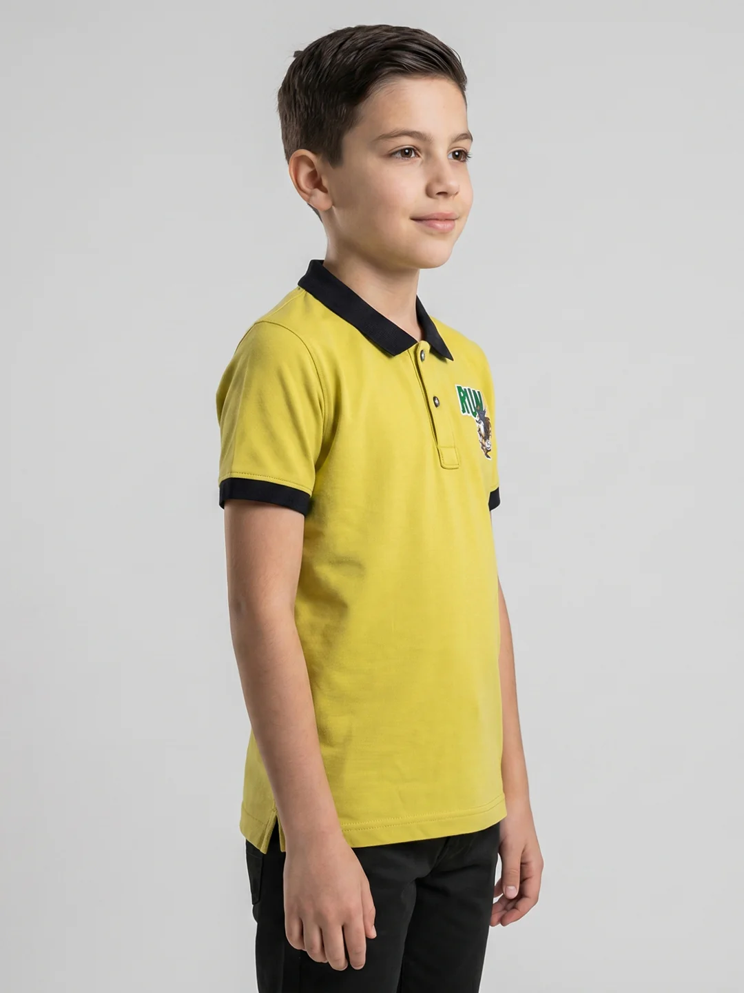 Boys Yellow Printed Collar Half Sleeve T-Shirt - Image 2
