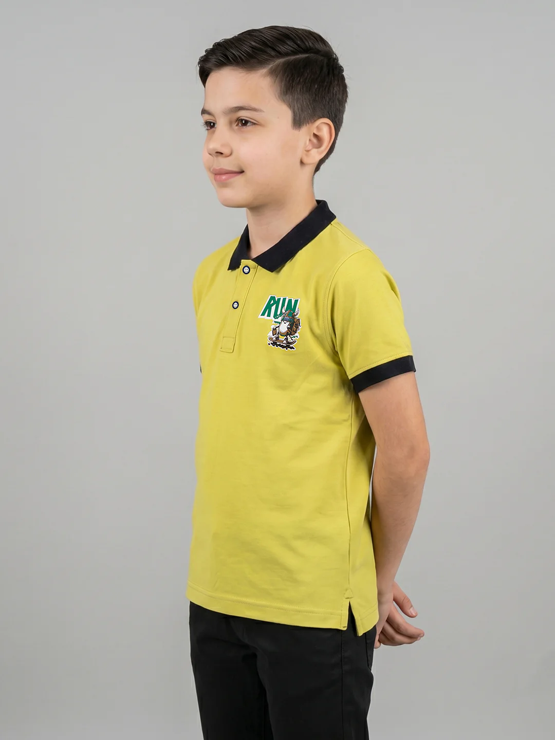Boys Yellow Printed Collar Half Sleeve T-Shirt - Image 3
