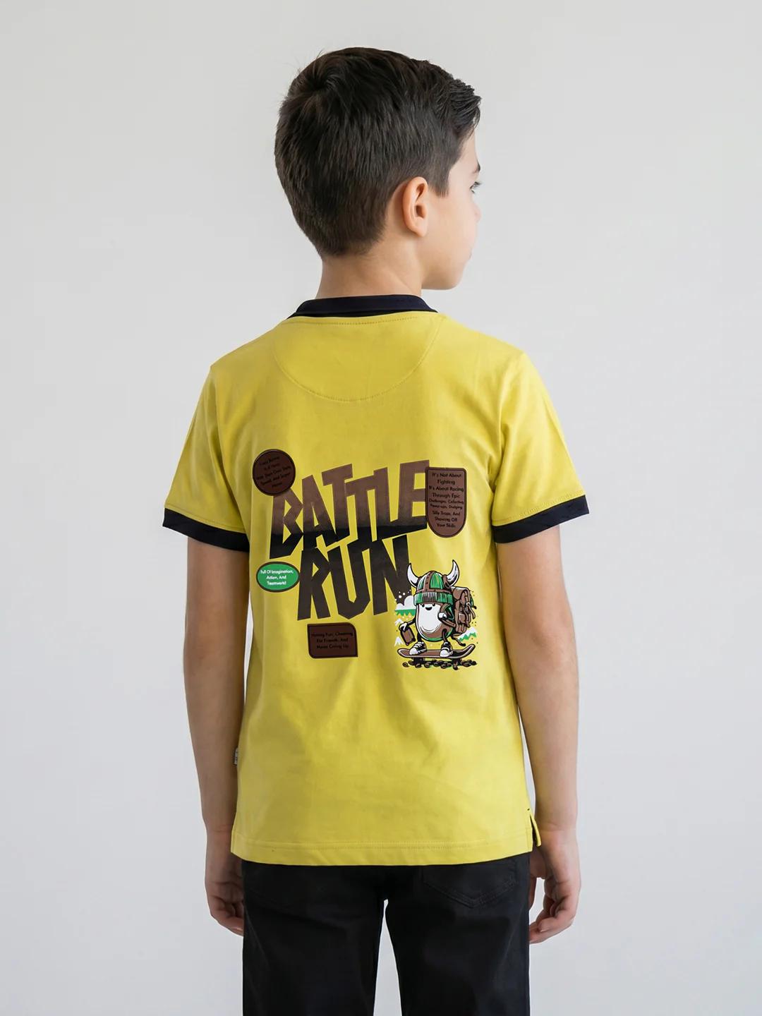 Boys Yellow Printed Collar Half Sleeve T-Shirt - Image 4