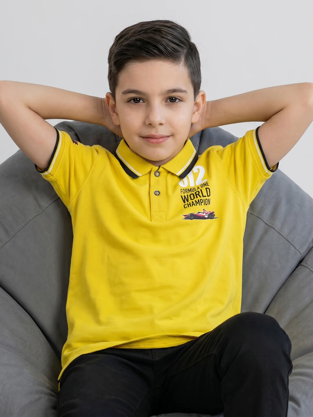Boys Yellow Printed Collar Half Sleeve T-Shirt - Image 4