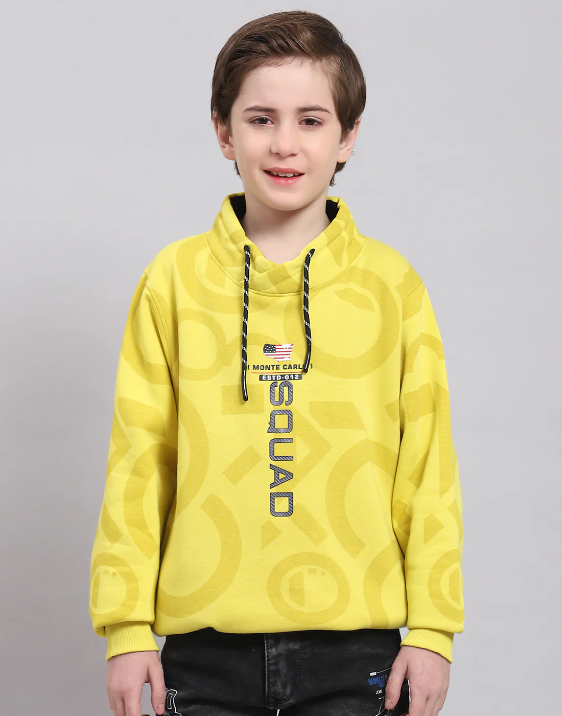 Boys Yellow Printed F Neck Full Sleeve Sweatshirt - Image 3