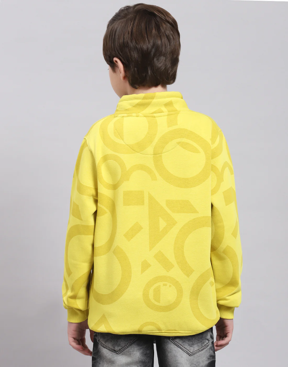 Boys Yellow Printed F Neck Full Sleeve Sweatshirt - Image 6