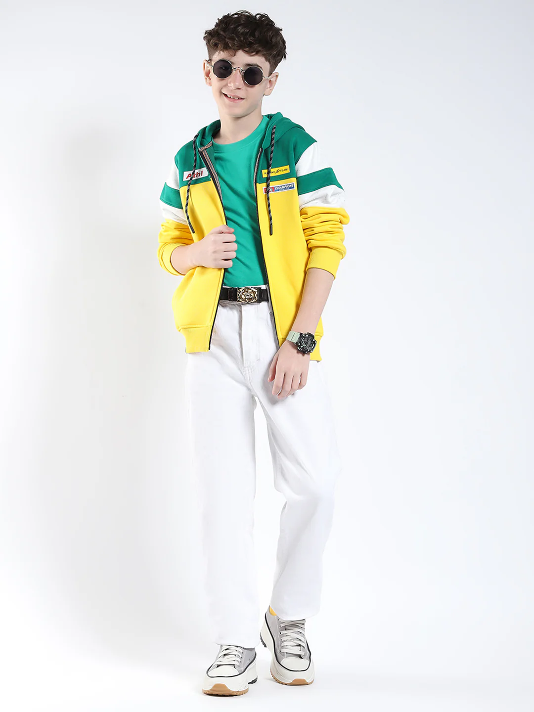 Boys Yellow Printed Hooded Full Sleeve Sweatshirt - Image 2