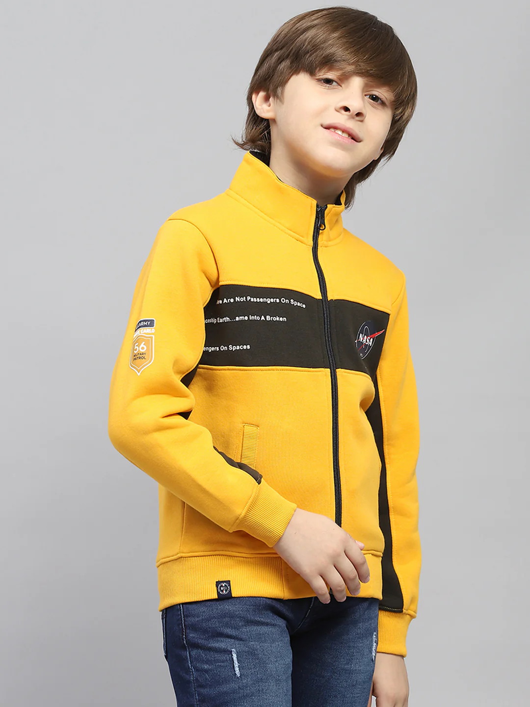 Boys Yellow Printed Mock Neck Full Sleeve Sweatshirt - Image 3