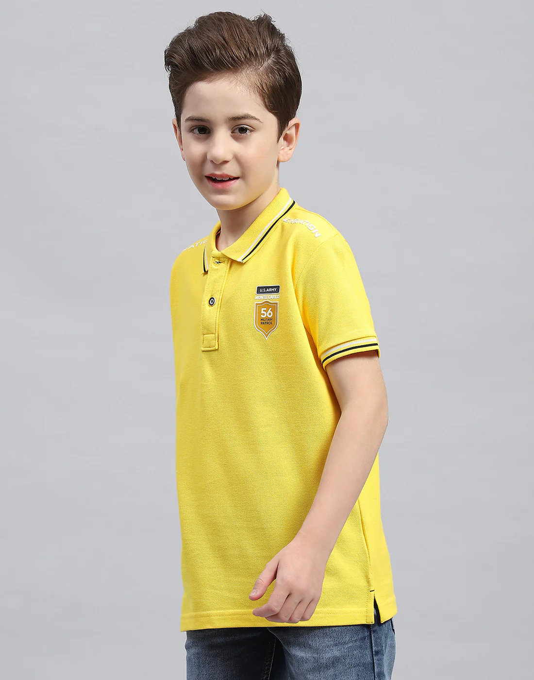 Boys Yellow Printed Polo Collar Half Sleeve T-Shirt - Image 3