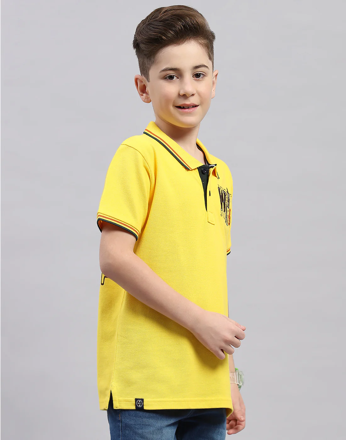 Boys Yellow Printed Polo Collar Half Sleeve T-Shirt - Image 4