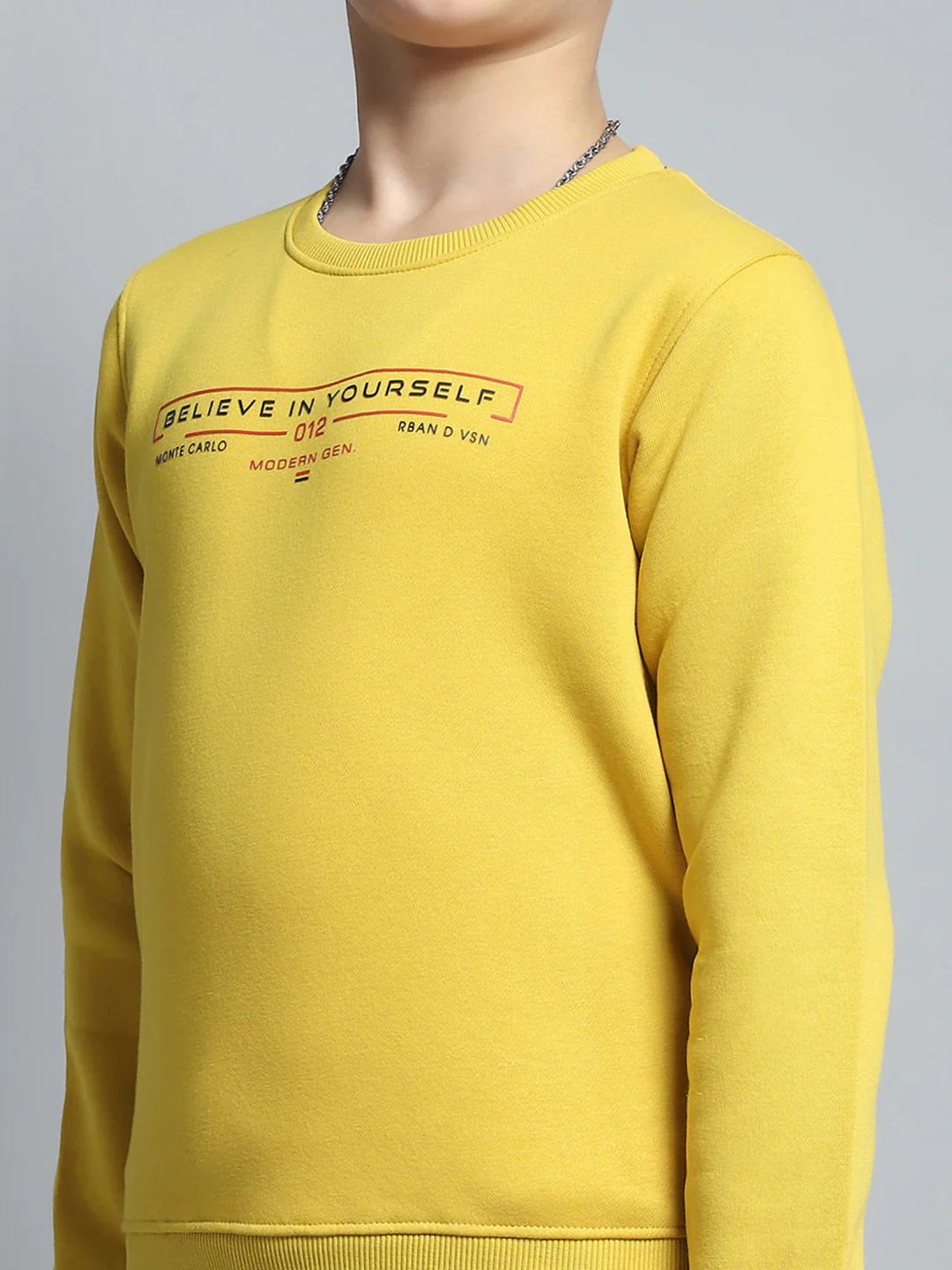 Boys Yellow Printed Round Neck Full Sleeve Pullover - Image 6