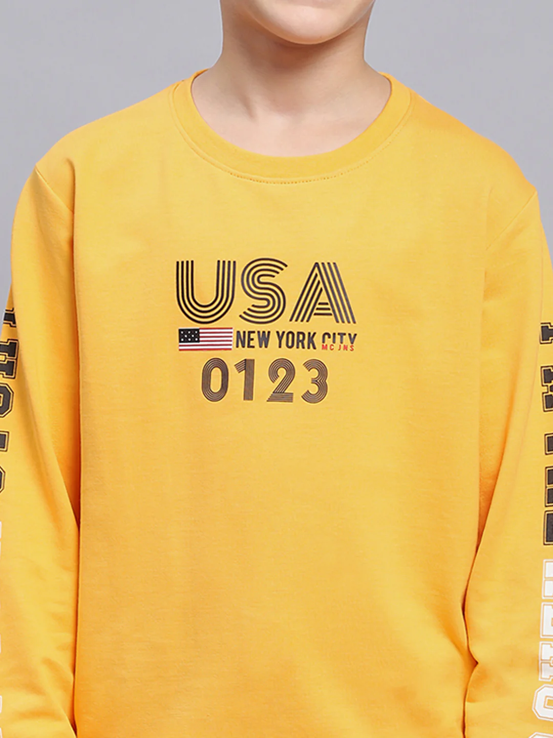 Boys Yellow Printed Round Neck Full Sleeve Sweatshirt - Image 6