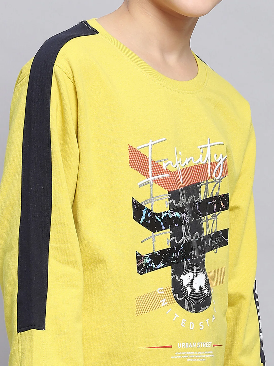 Boys Yellow Printed Round Neck Full Sleeve Sweatshirt - Image 6