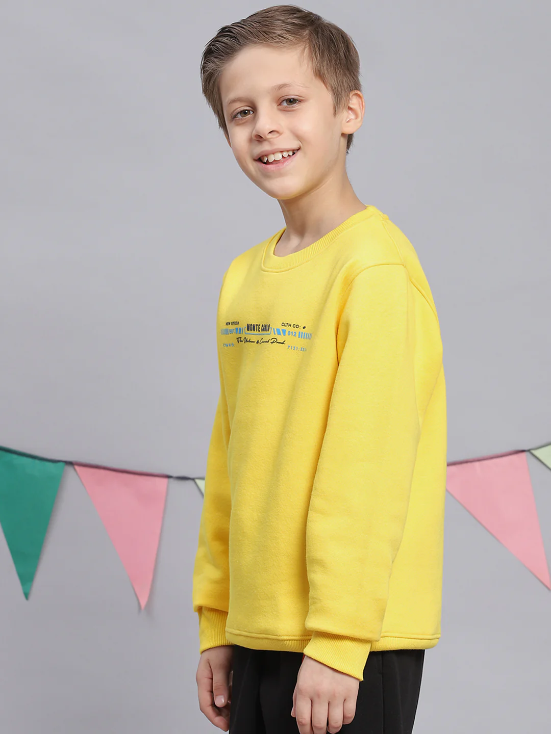 Boys Yellow Printed Round Neck Full Sleeve Sweatshirt - Image 3