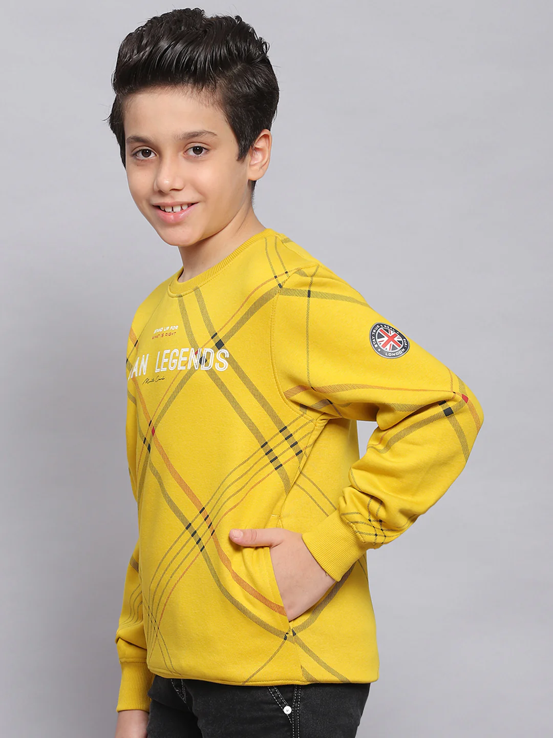 Boys Yellow Printed Round Neck Full Sleeve Sweatshirt - Image 3