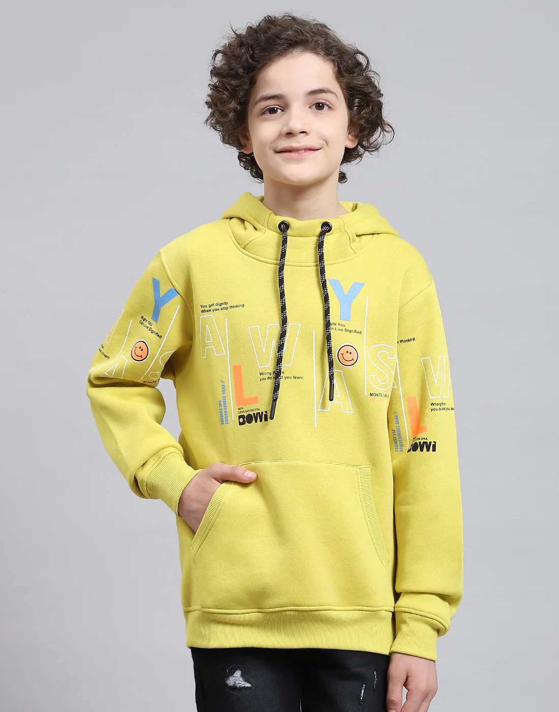 Boys Yellow Printed Round Neck Full Sleeve Sweatshirt - Image 4