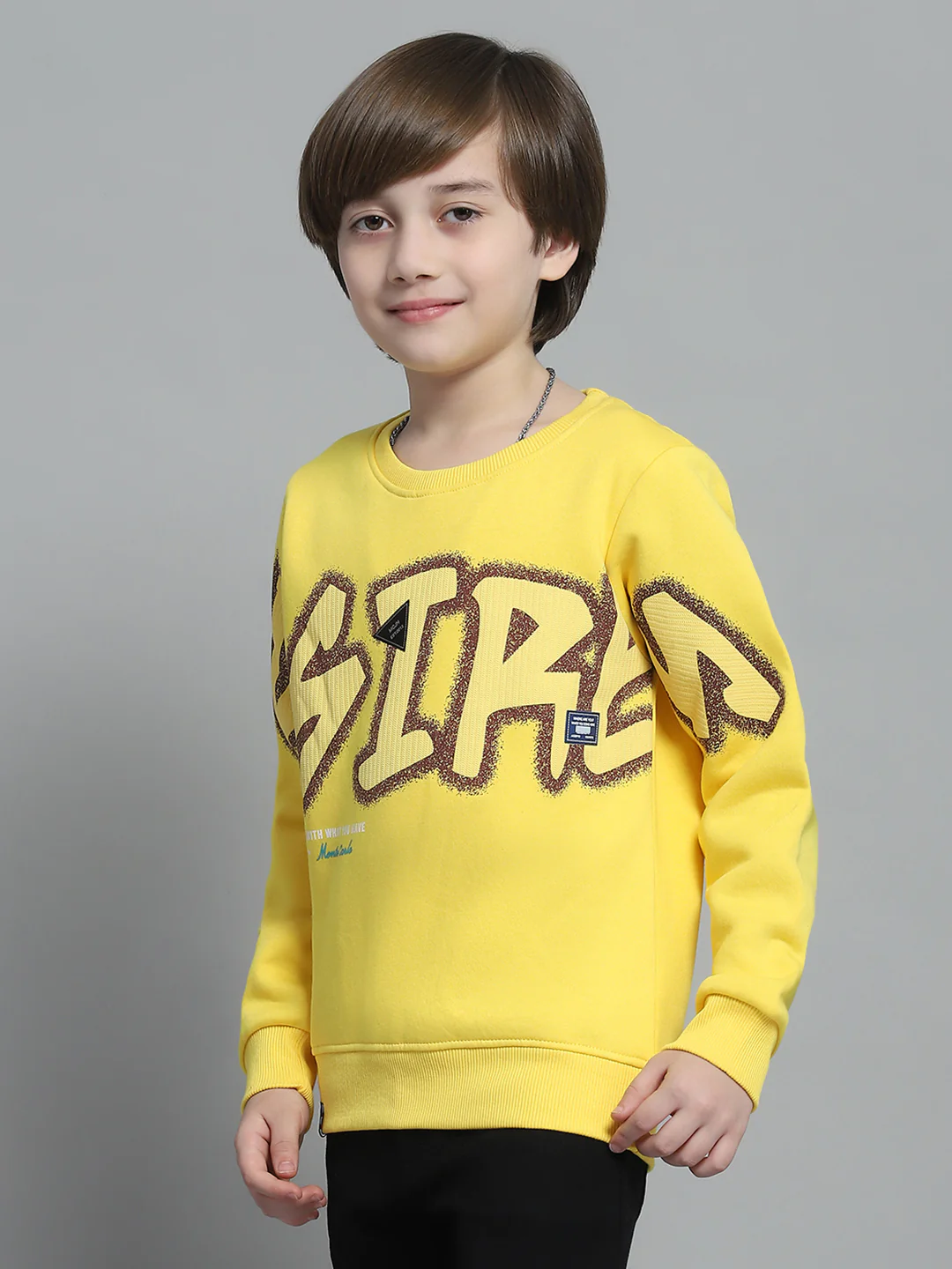 Boys Yellow Printed Round Neck Full Sleeve Sweatshirt - Image 3