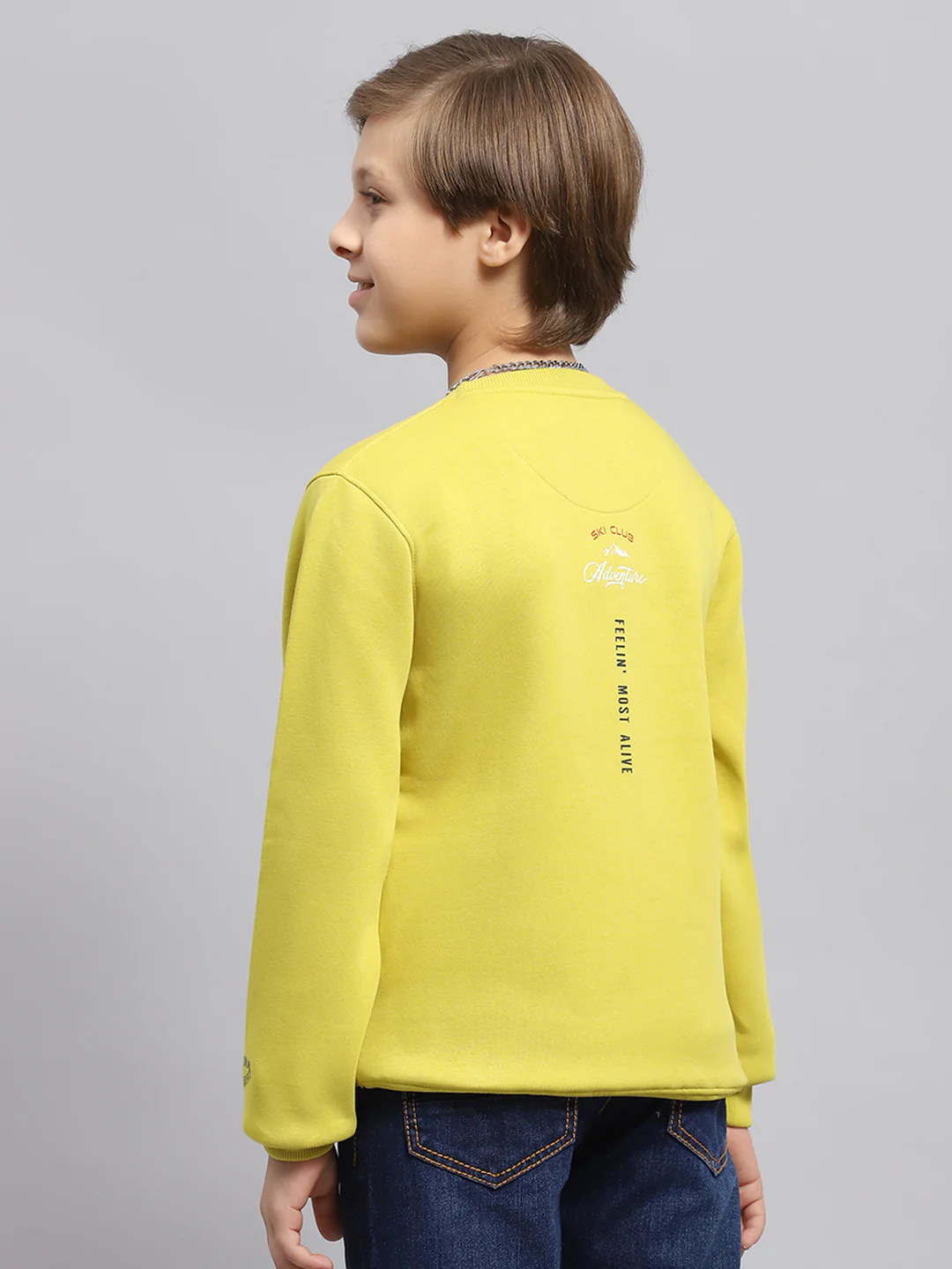 Boys Yellow Printed Round Neck Full Sleeve Sweatshirt - Image 5