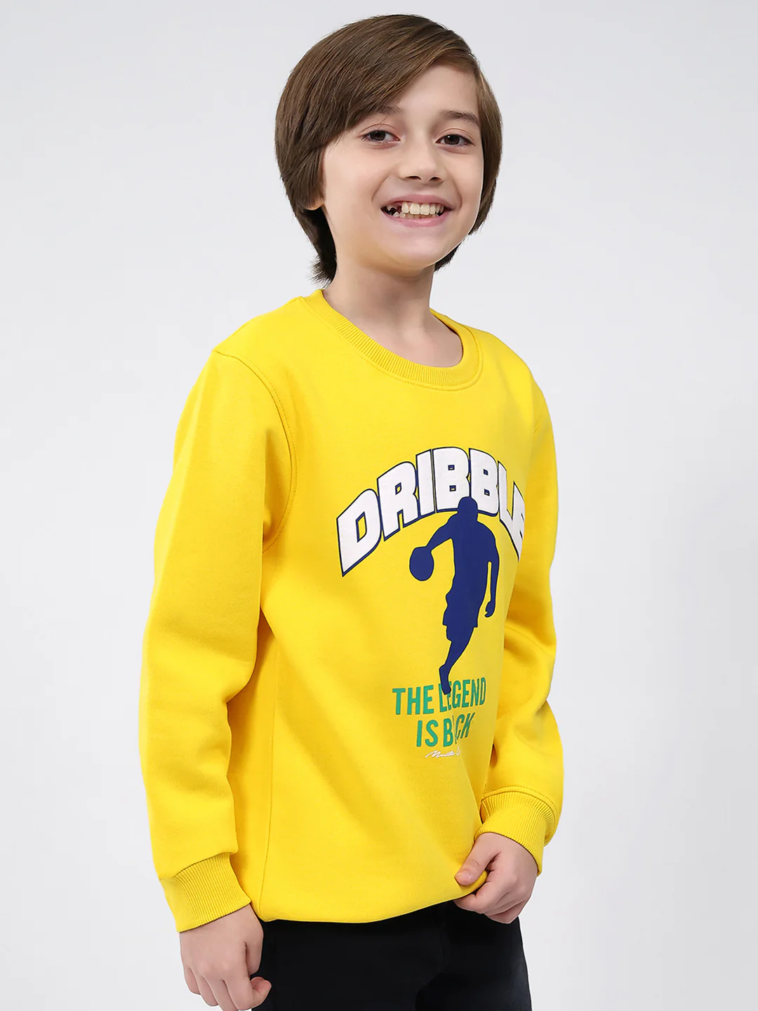 Boys Yellow Printed Round Neck Full Sleeve Sweatshirt - Image 4