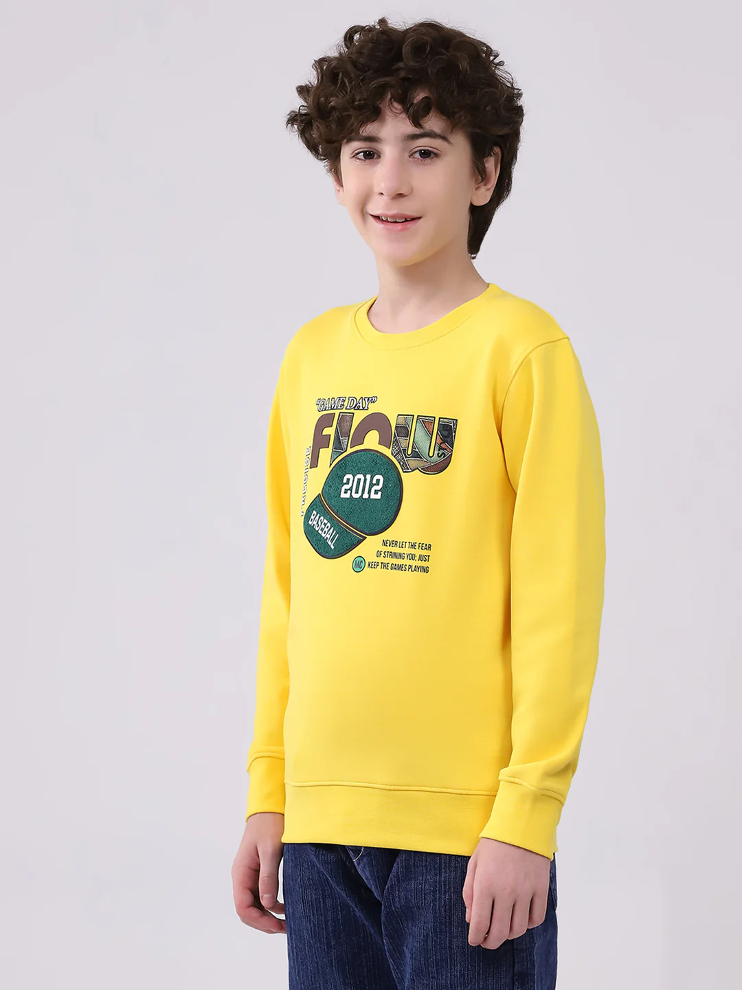 Boys Yellow Printed Round Neck Full Sleeve Sweatshirt - Image 3