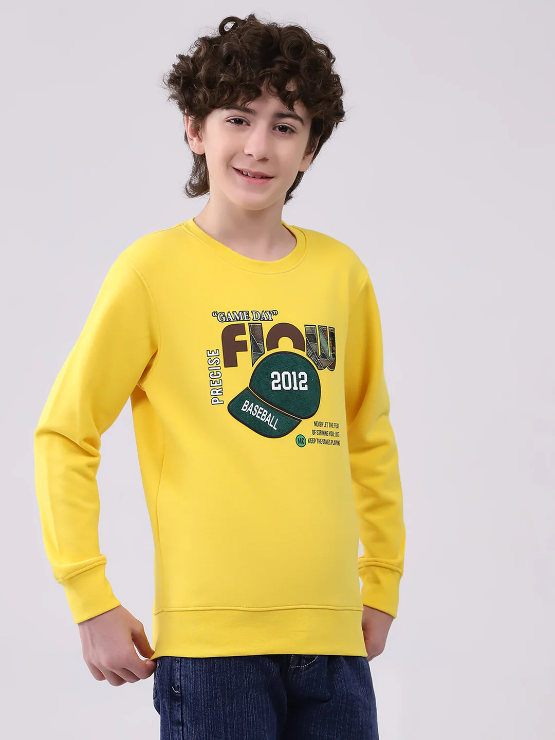Boys Yellow Printed Round Neck Full Sleeve Sweatshirt - Image 4