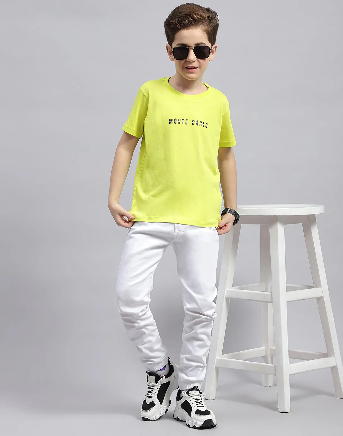 Boys Yellow Printed Round Neck Half Sleeve T-Shirt