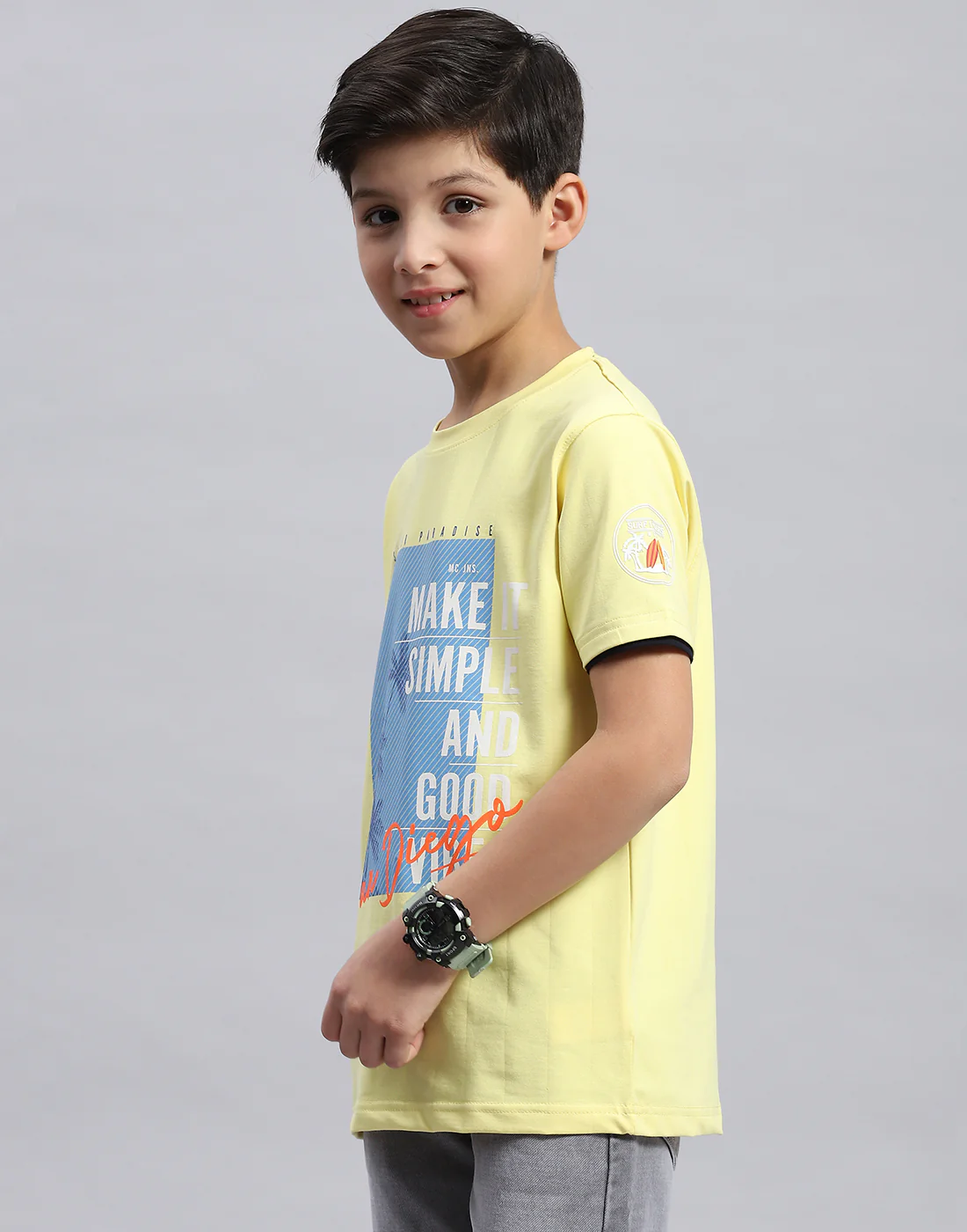 Boys Yellow Printed Round Neck Half Sleeve T-Shirt - Image 3