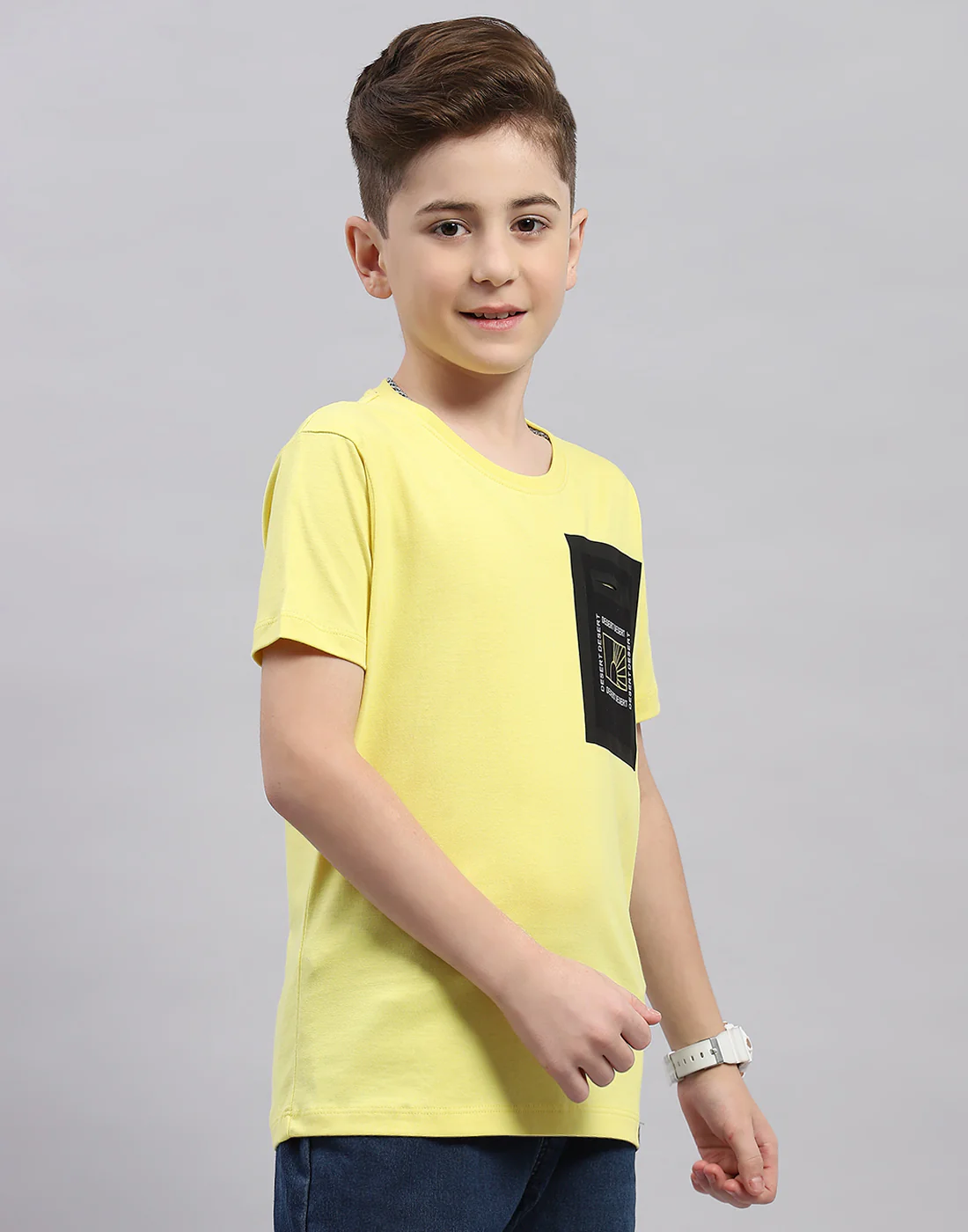 Boys Yellow Printed Round Neck Half Sleeve T-Shirt - Image 4