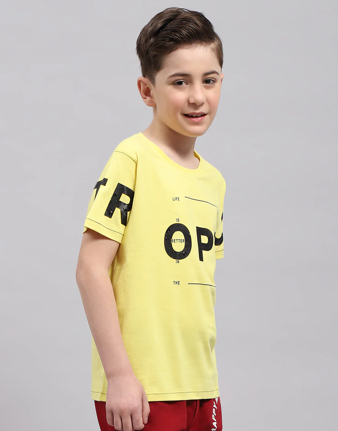 Boys Yellow Printed Round Neck Half Sleeve T-Shirt - Image 4