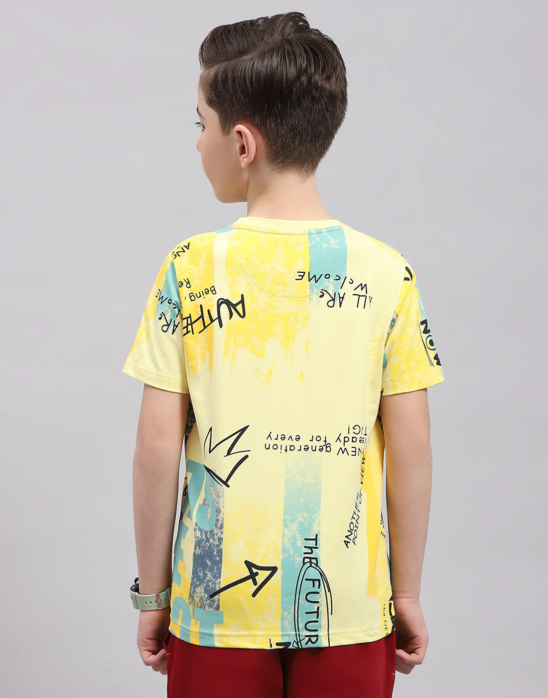 Boys Yellow Printed Round Neck Half Sleeve T-Shirt - Image 5