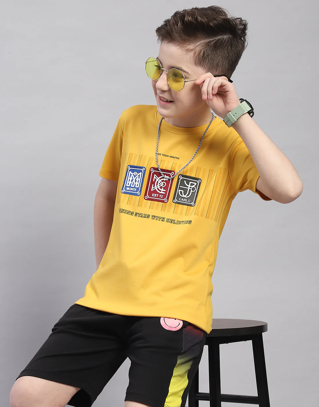 Boys Yellow Printed Round Neck Half Sleeve T-Shirt - Image 6