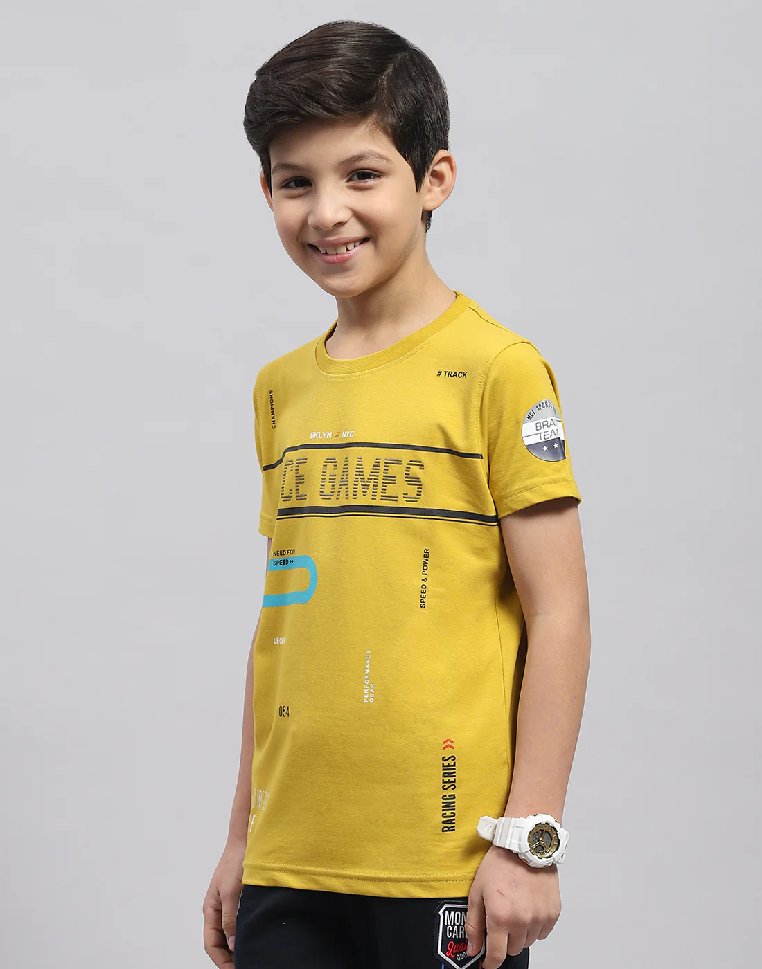 Boys Yellow Printed Round Neck Half Sleeve T-Shirt - Image 3