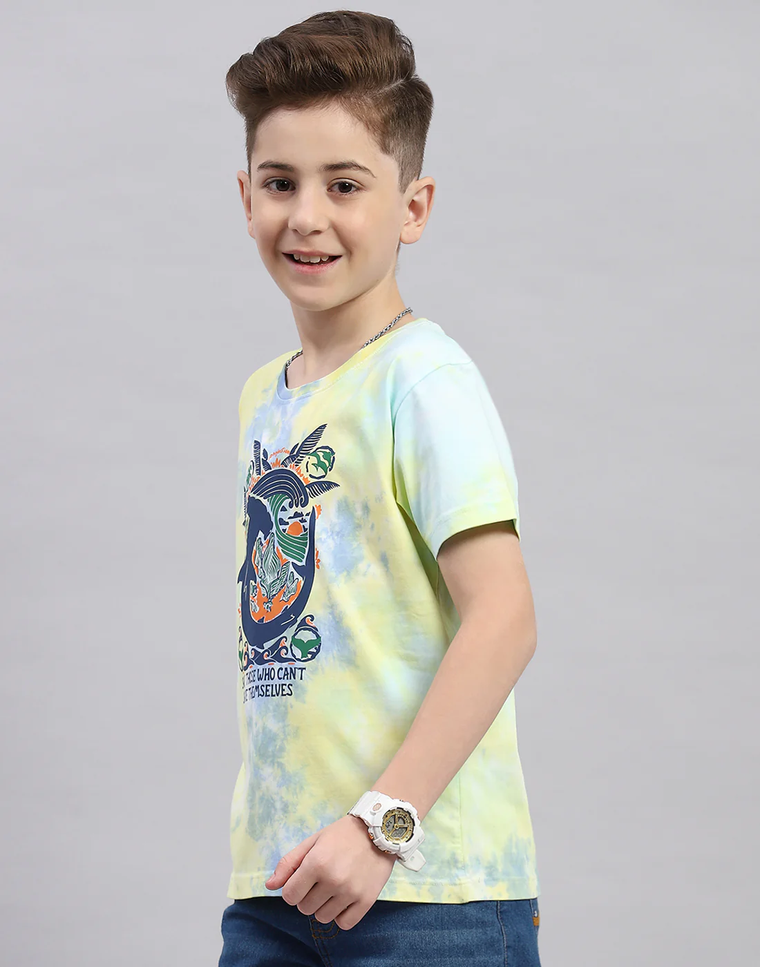 Boys Yellow Printed Round Neck Half Sleeve T-Shirt - Image 3