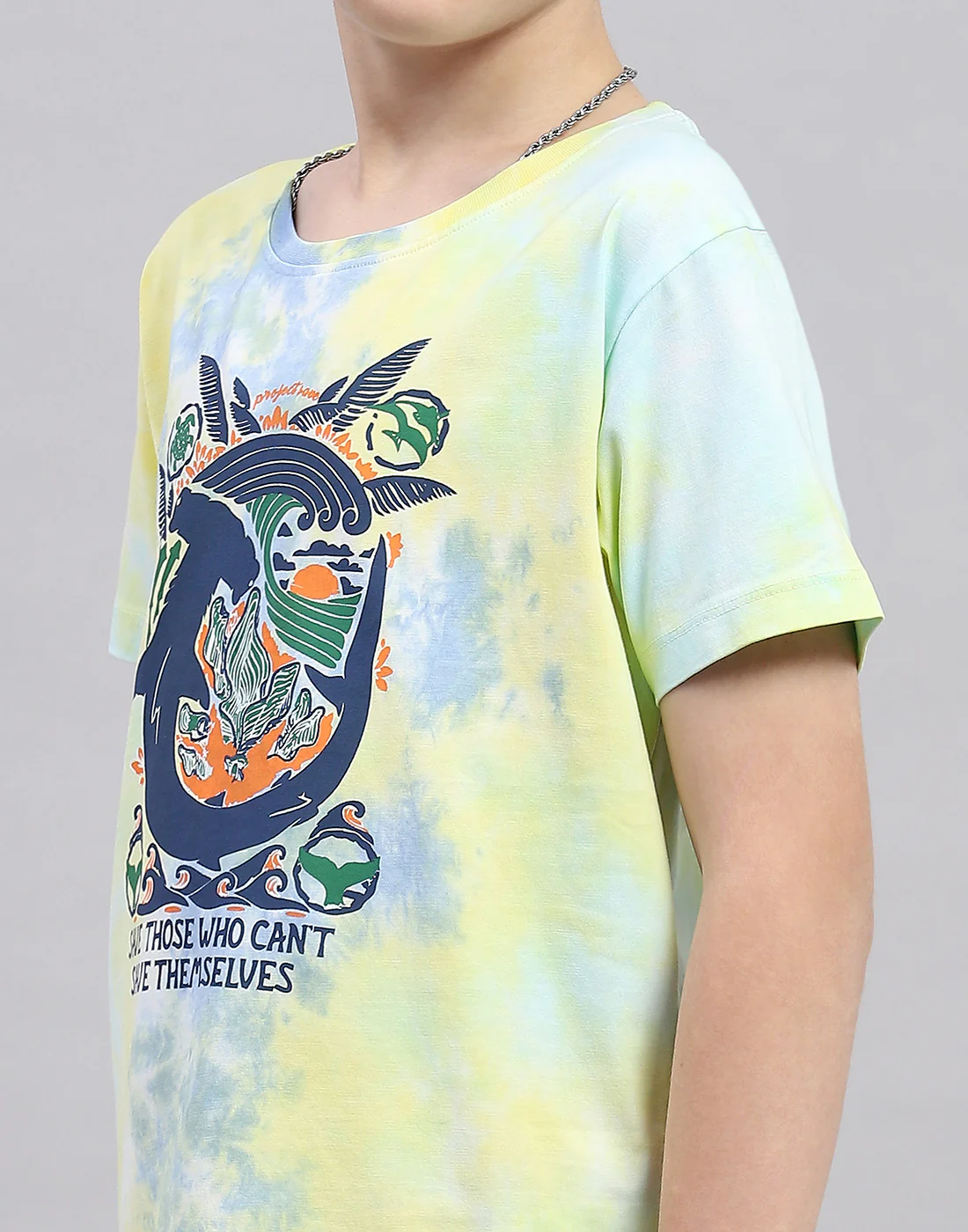 Boys Yellow Printed Round Neck Half Sleeve T-Shirt - Image 6