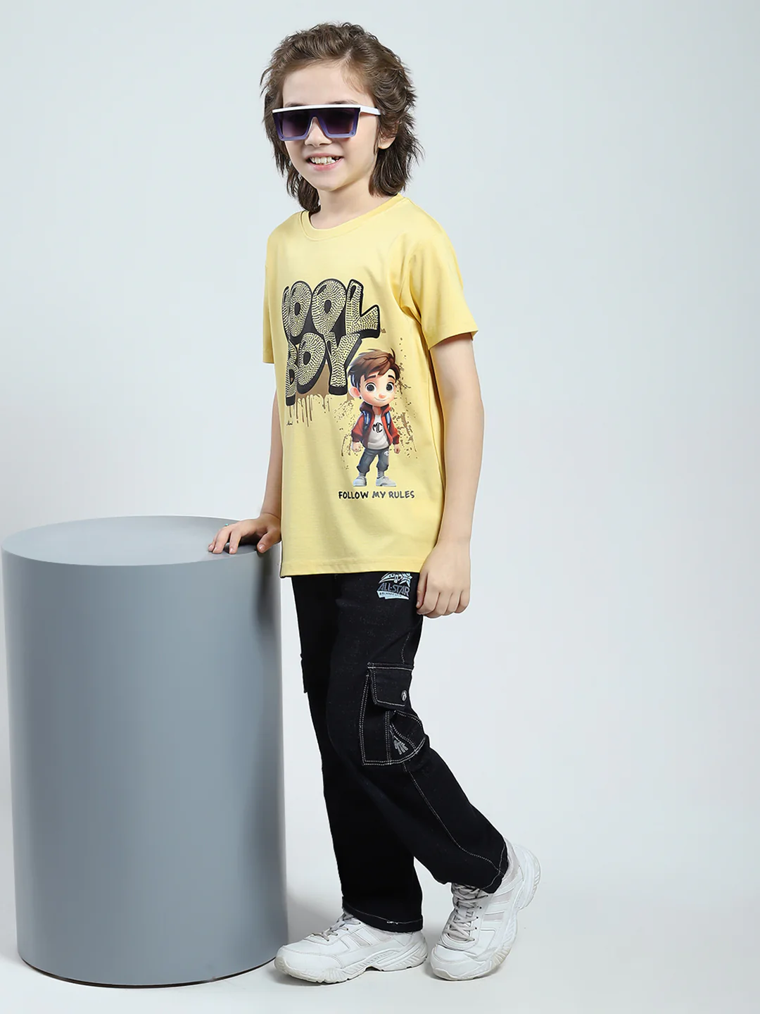 Boys Yellow Printed Round Neck Half Sleeve T-Shirt - Image 2