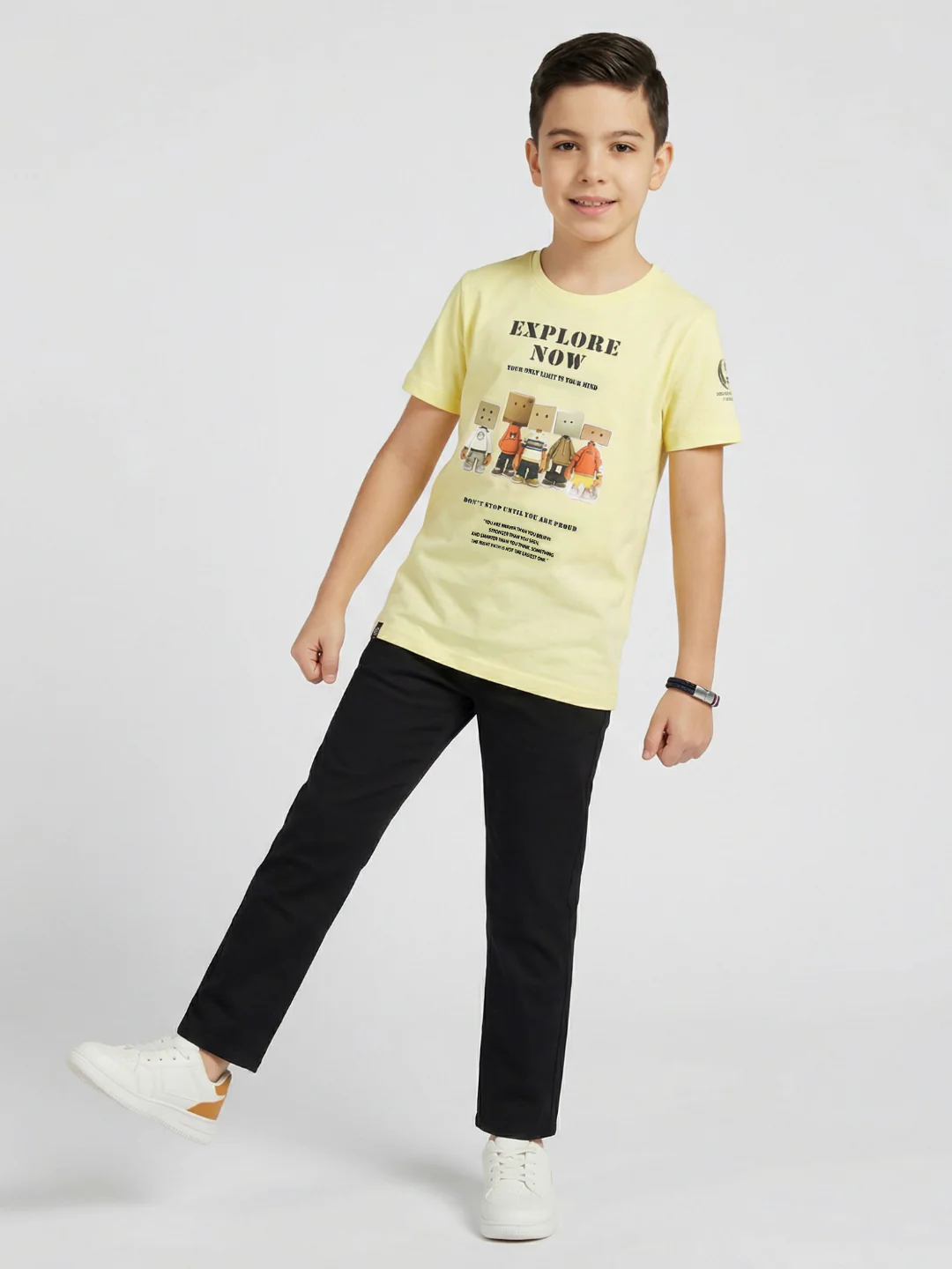 Boys Yellow Printed Round Neck Half Sleeve T-Shirt - Image 3