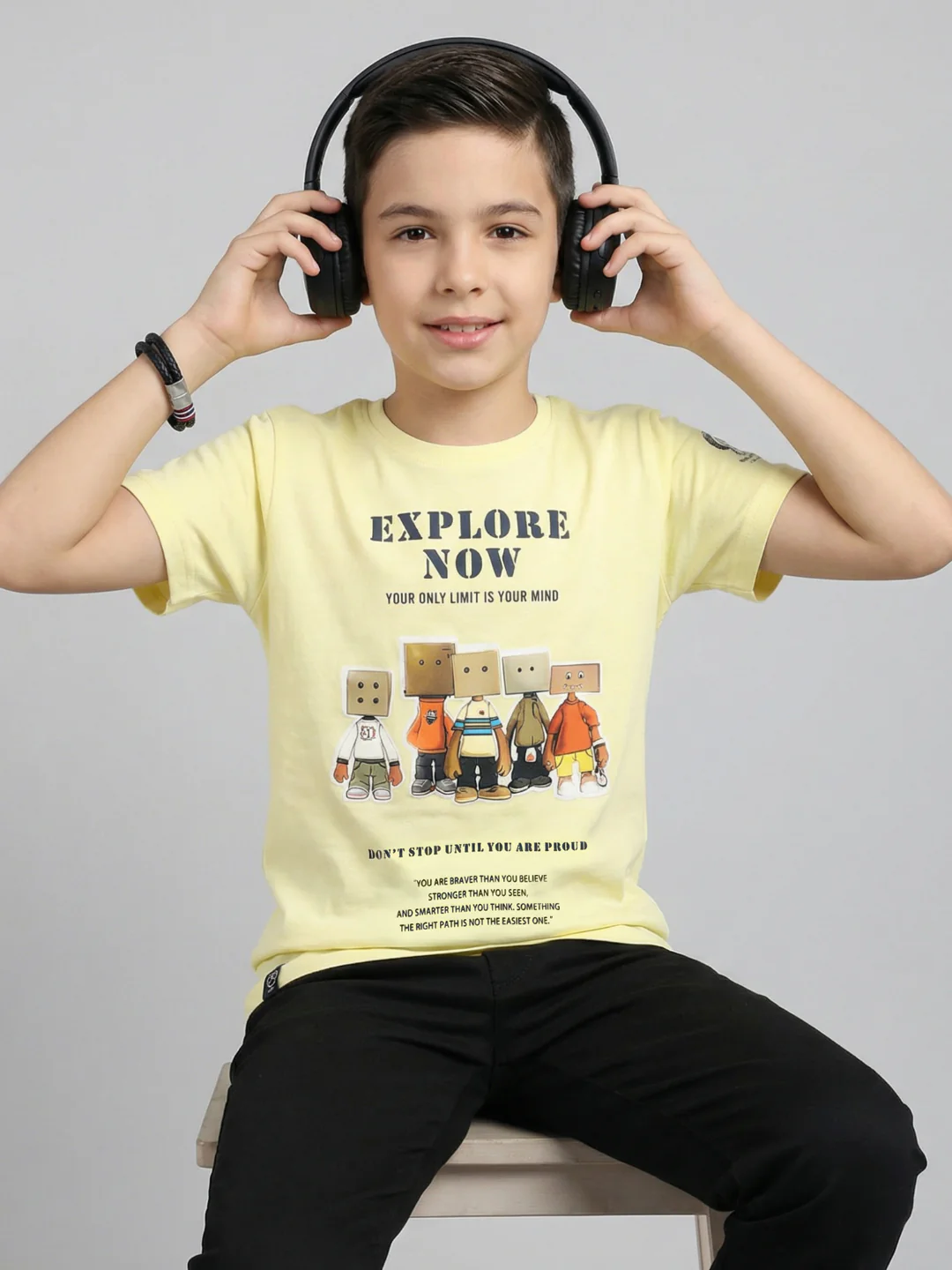 Boys Yellow Printed Round Neck Half Sleeve T-Shirt - Image 4