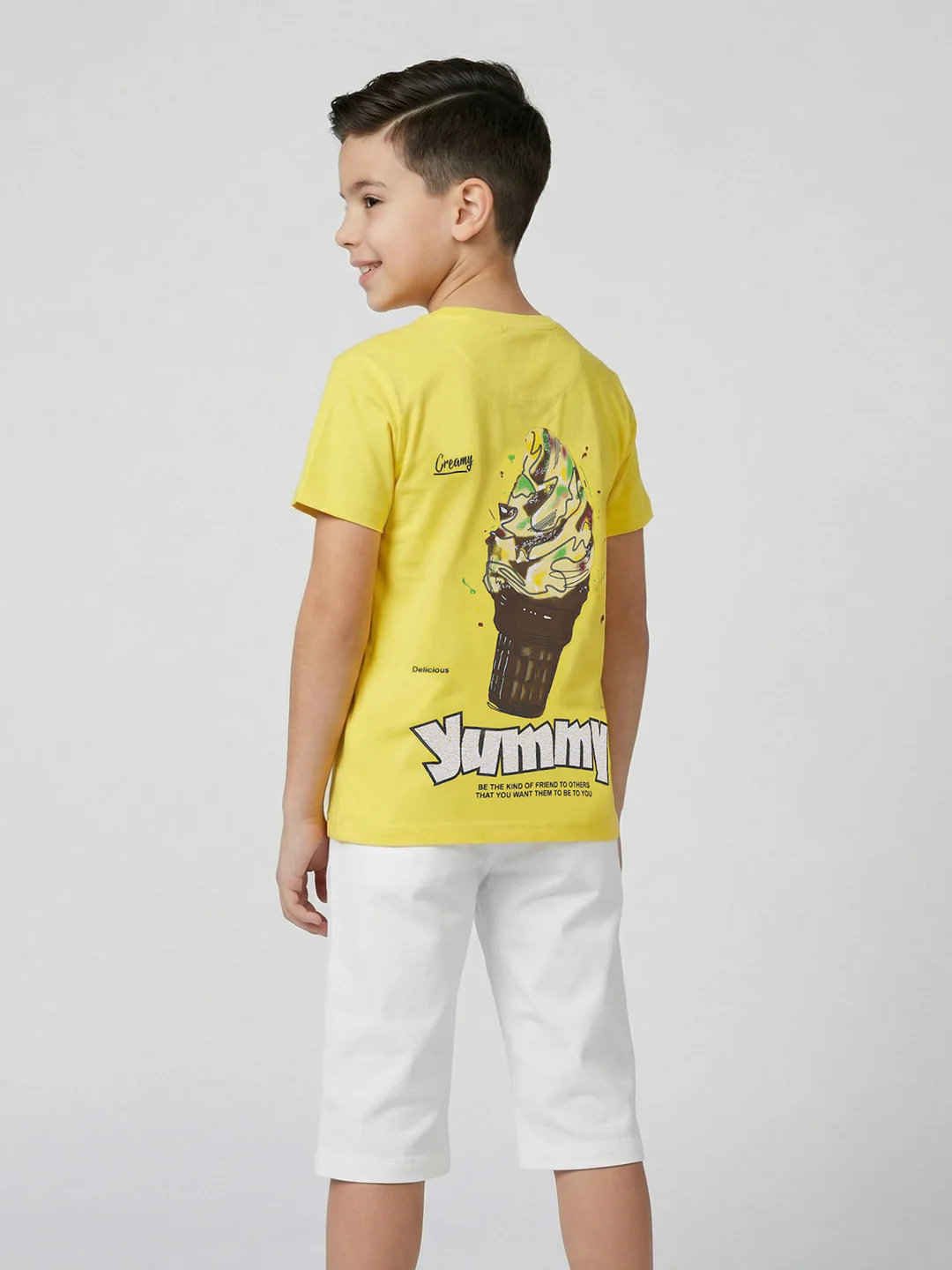 Boys Yellow Printed Round Neck Half Sleeve T-Shirt - Image 4