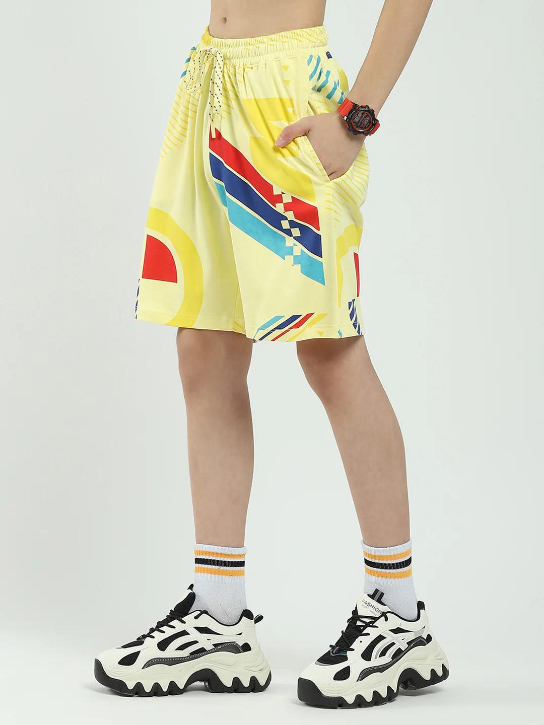 Boys Yellow Printed Round Neck Half Sleeve Bermuda Set - Image 7