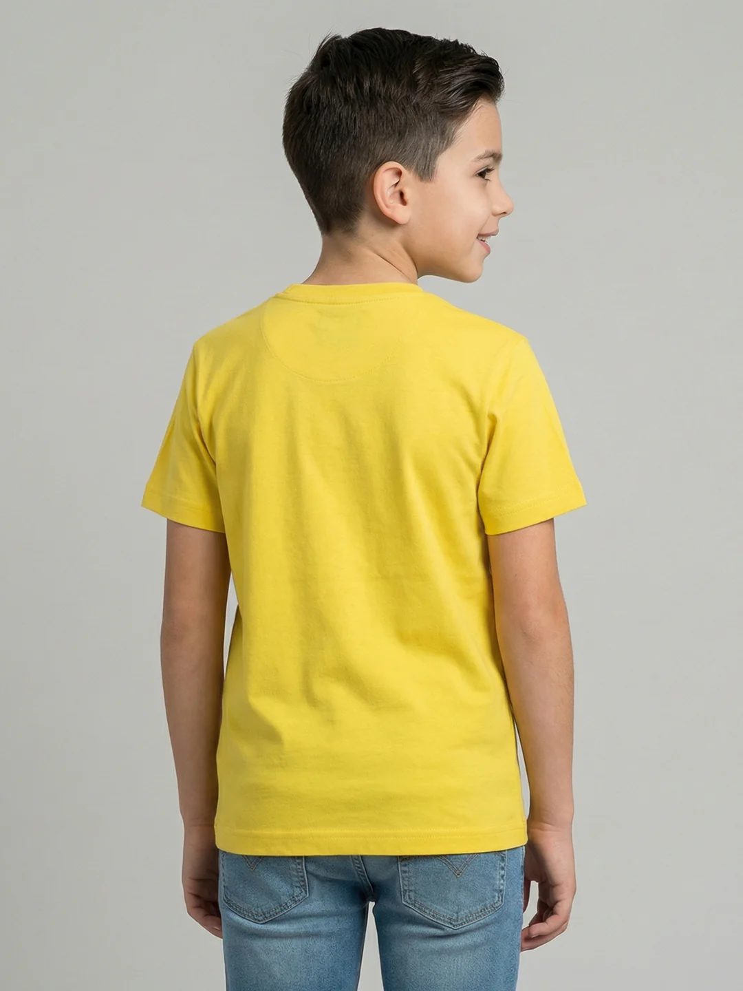 Boys Yellow & Sky Blue Printed Round Neck Half Sleeve T-Shirt (Pack of 2) - Image 5