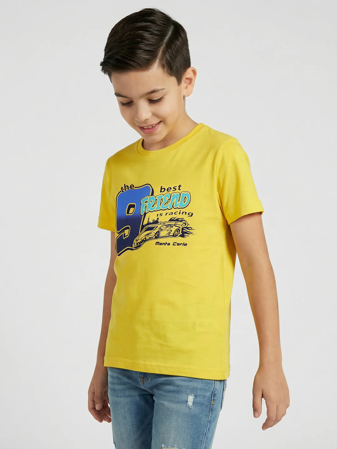 Boys Yellow & Sky Blue Printed Round Neck Half Sleeve T-Shirt (Pack of 2) - Image 8