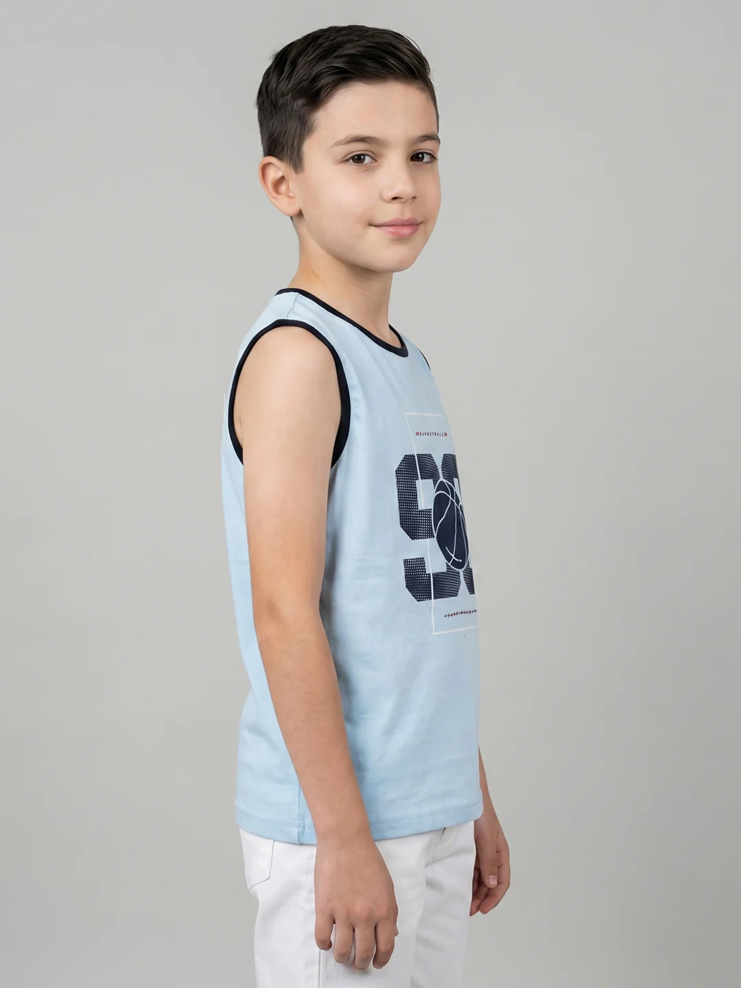 Boys Yellow & Sky Blue Printed Round Neck Sleeveless T-Shirt (Pack of 2) - Image 2