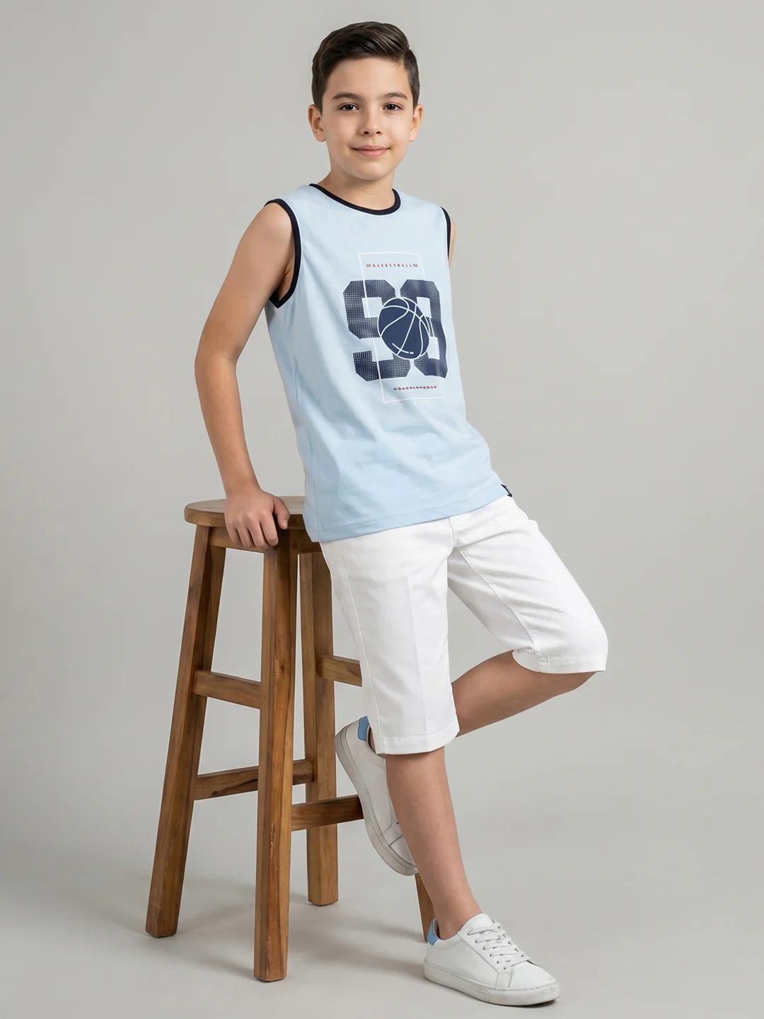 Boys Yellow & Sky Blue Printed Round Neck Sleeveless T-Shirt (Pack of 2) - Image 5