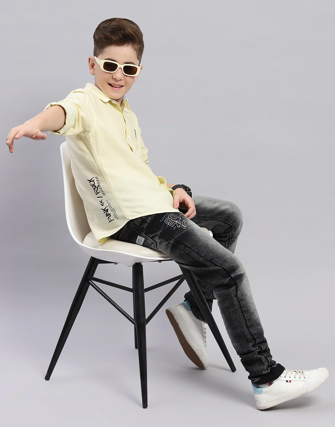 Boys Yellow Solid Collar Full Sleeve Shirt - Image 2