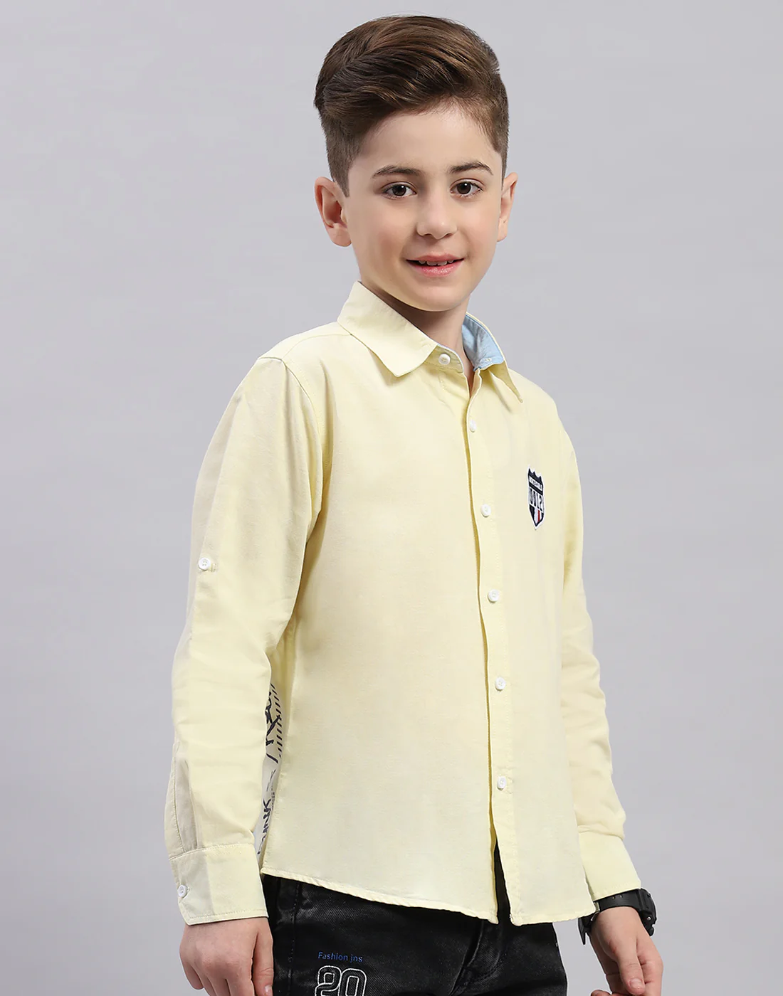 Boys Yellow Solid Collar Full Sleeve Shirt - Image 4