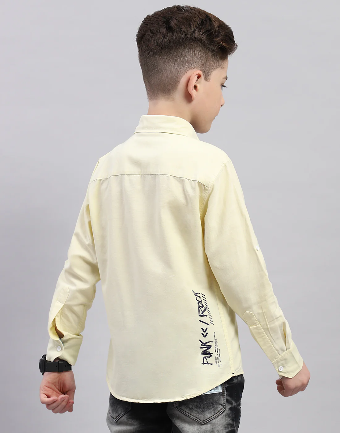 Boys Yellow Solid Collar Full Sleeve Shirt - Image 5