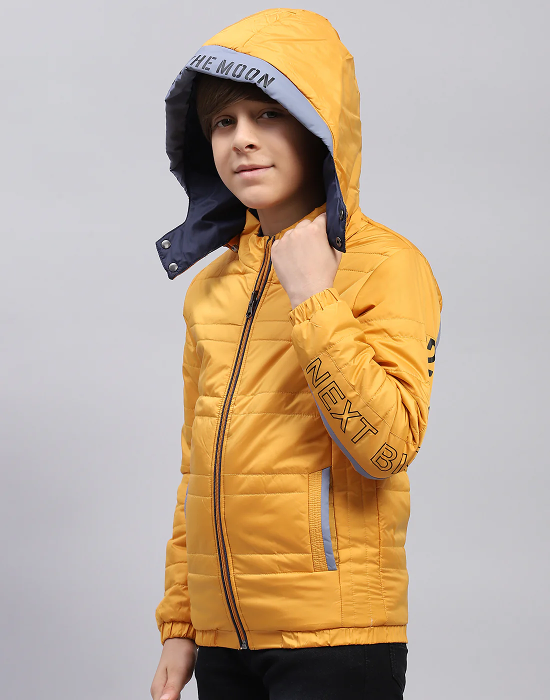 Boys Yellow Solid Hooded Full Sleeve Jacket - Image 7