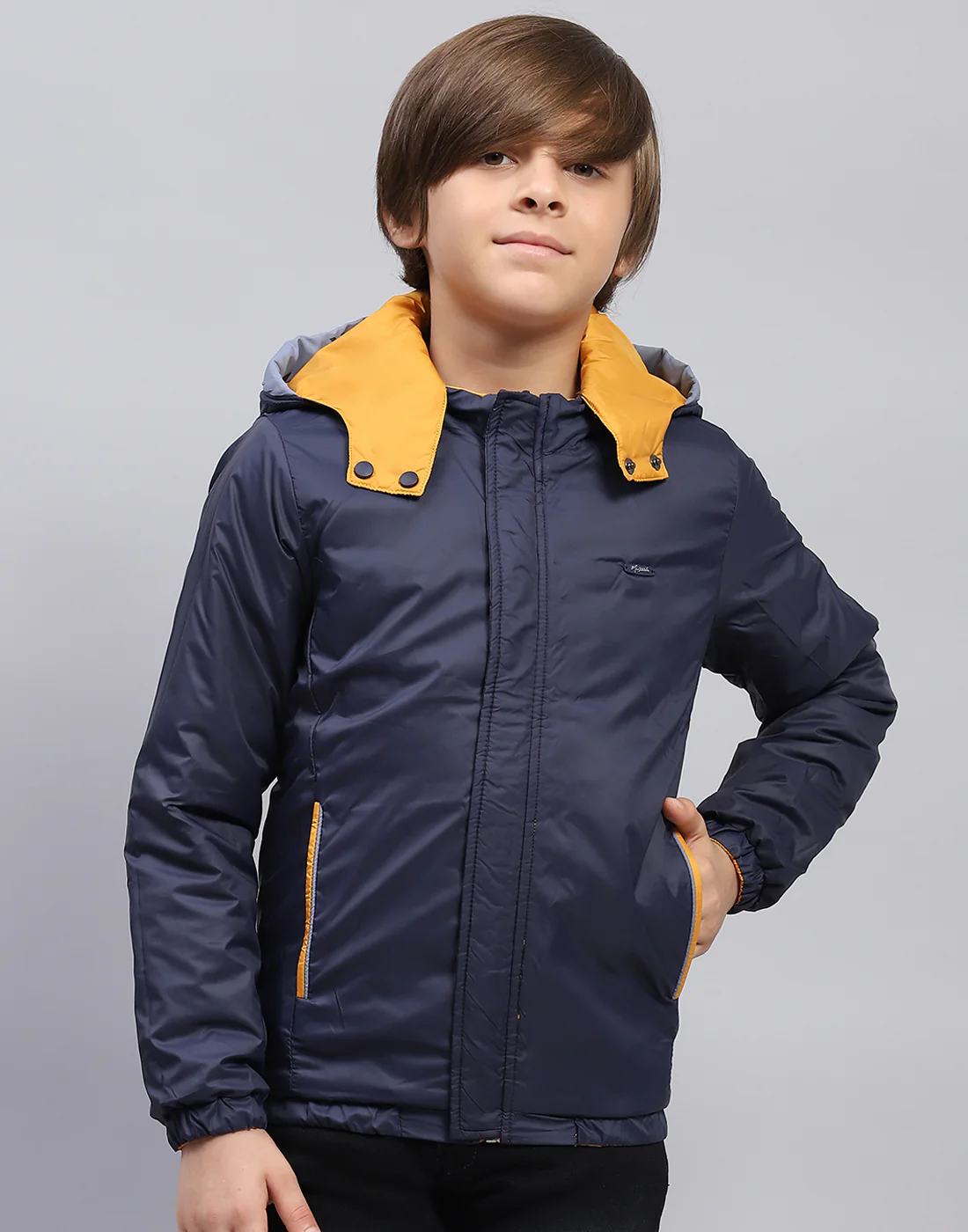 Boys Yellow Solid Hooded Full Sleeve Jacket - Image 8