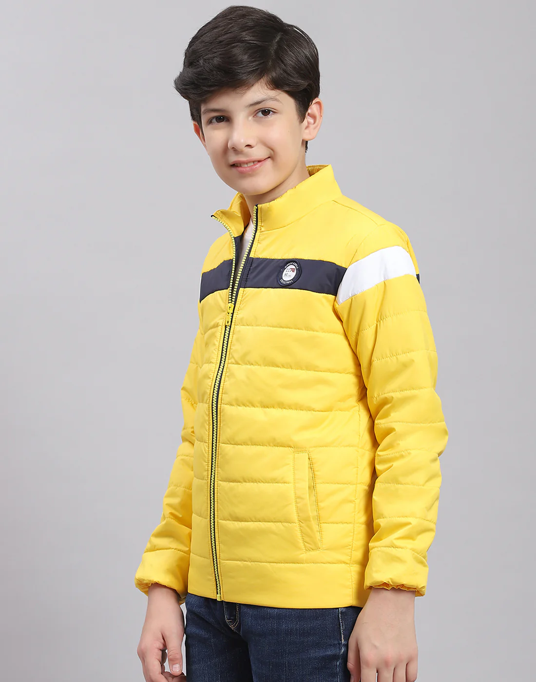 Boys Yellow Solid Stand Collar Full Sleeve Boys Jacket - Image 3
