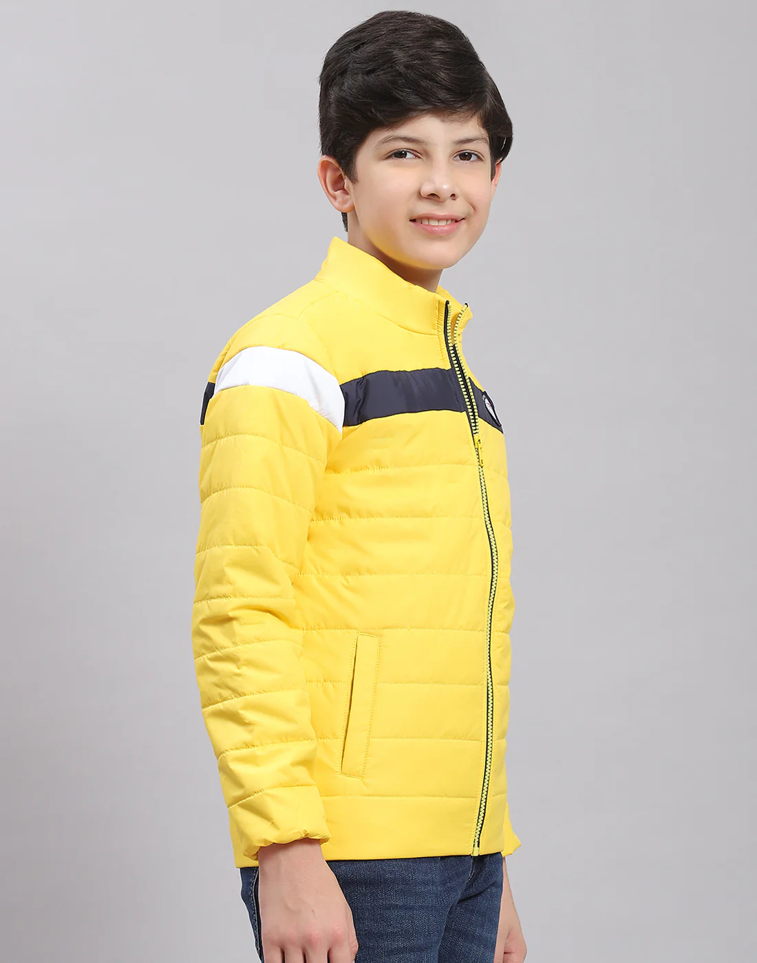 Boys Yellow Solid Stand Collar Full Sleeve Boys Jacket - Image 4
