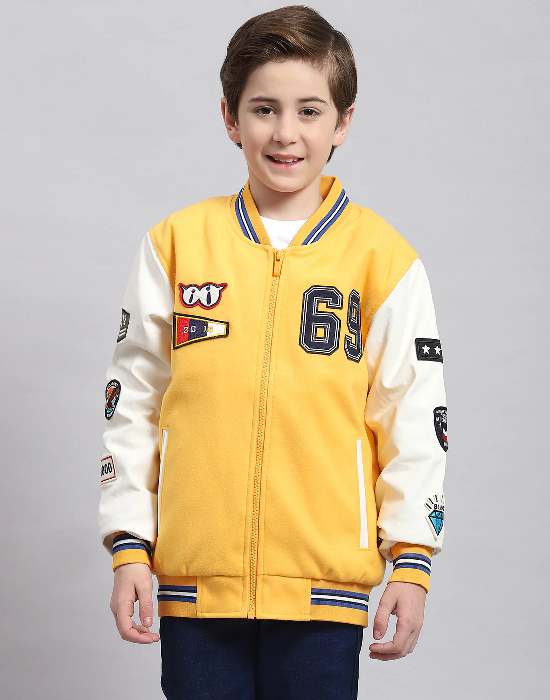 Boys Yellow Solid Stand Collar Full Sleeve Boys Jacket - Image 2